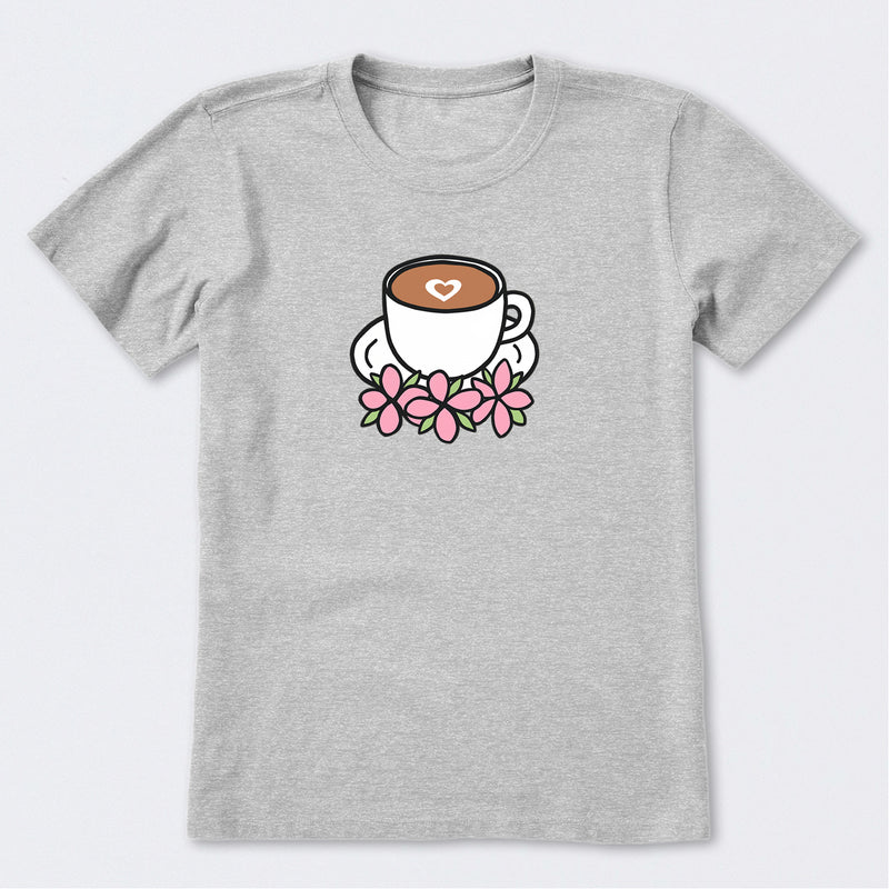 Latte Heart with Flowers Short Sleeve T-Shirt