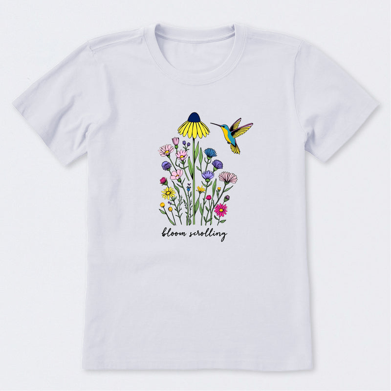 Bloom Scrolling Hummingbird Short Sleeve T-Shirt