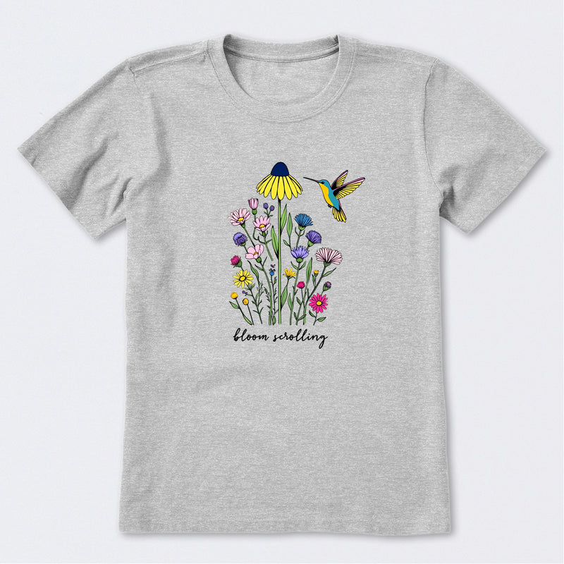 Bloom Scrolling Hummingbird Short Sleeve T-Shirt