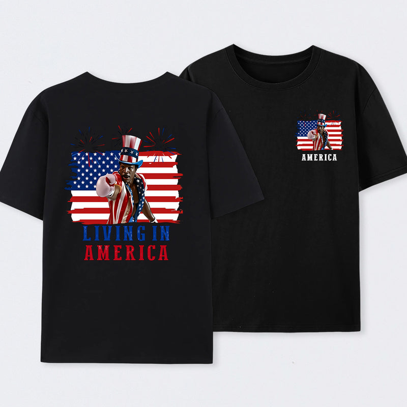 Apollo Creed Living In America July 4th Independence Day Graphic T-Shirt