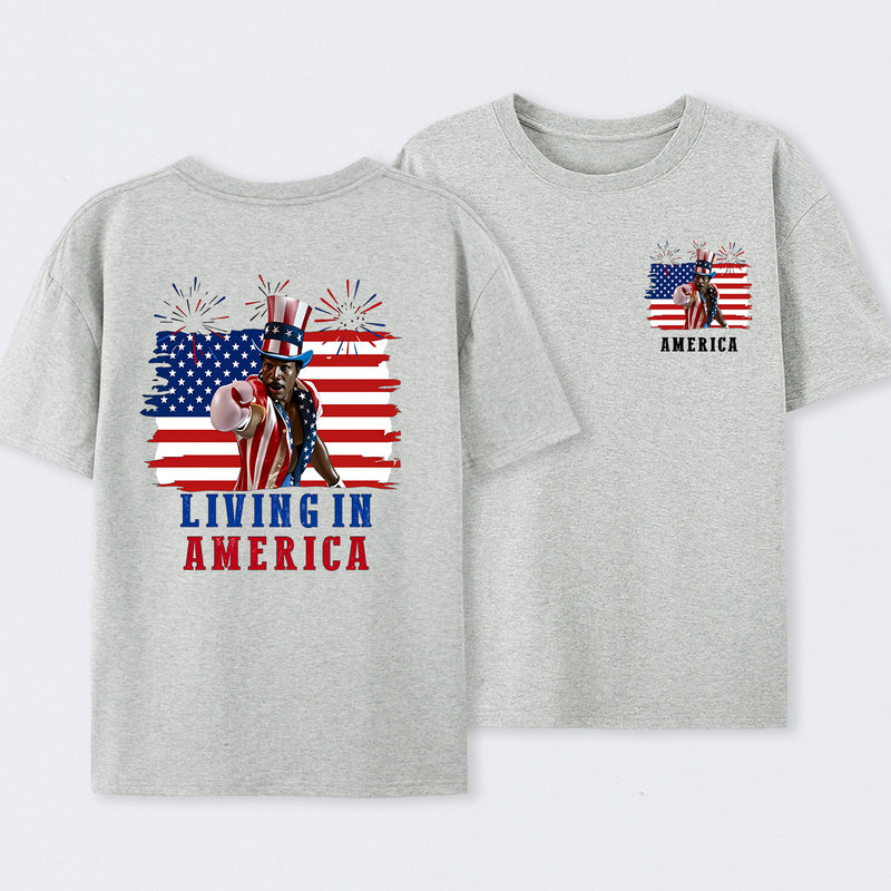 Apollo Creed Living In America July 4th Independence Day Graphic T-Shirt