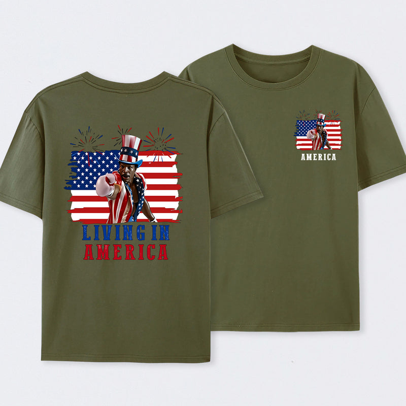Apollo Creed Living In America July 4th Independence Day Graphic T-Shirt