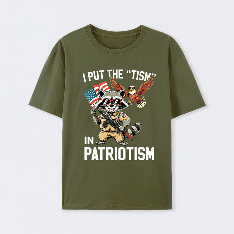 I Put The Tism In Patriotism Funny Raccoon Patriotism Graphic T-Shirt
