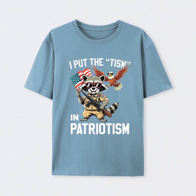 I Put The Tism In Patriotism Funny Raccoon Patriotism Graphic T-Shirt