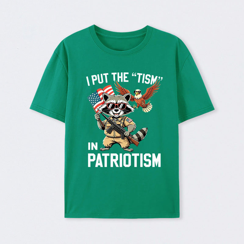 I Put The Tism In Patriotism Funny Raccoon Patriotism Graphic T-Shirt
