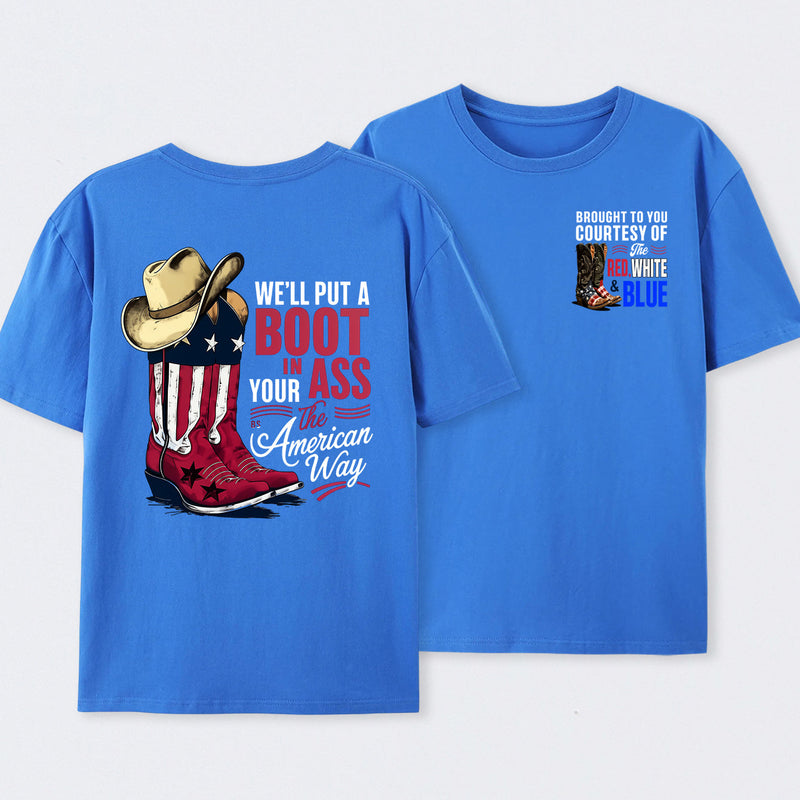 American Cowboy Boots Patriotic Graphic T-Shirt