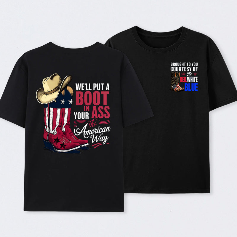 American Cowboy Boots Patriotic Graphic T-Shirt