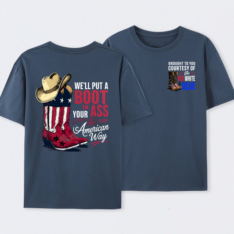 American Cowboy Boots Patriotic Graphic T-Shirt