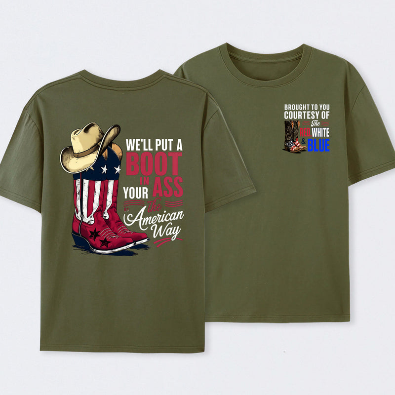 American Cowboy Boots Patriotic Graphic T-Shirt