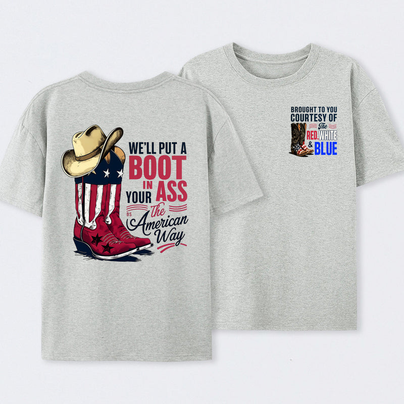 American Cowboy Boots Patriotic Graphic T-Shirt