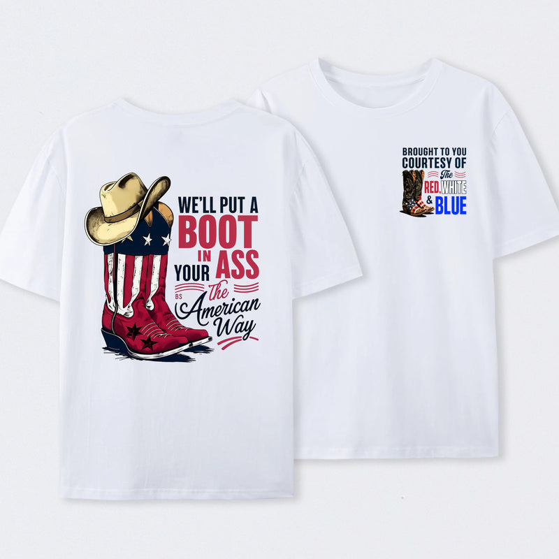 American Cowboy Boots Patriotic Graphic T-Shirt