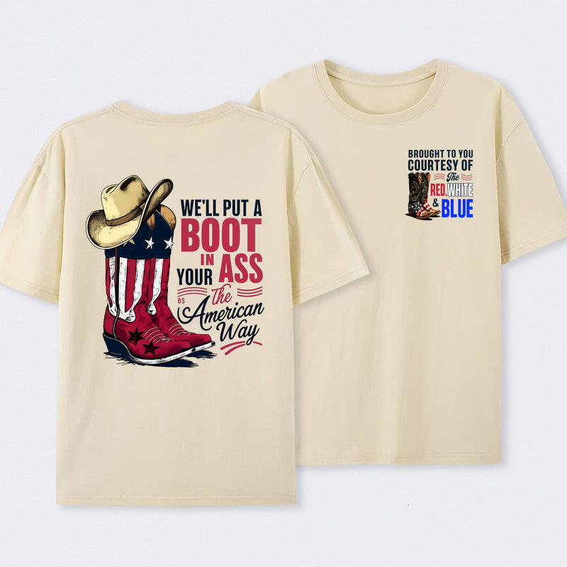 American Cowboy Boots Patriotic Graphic T-Shirt