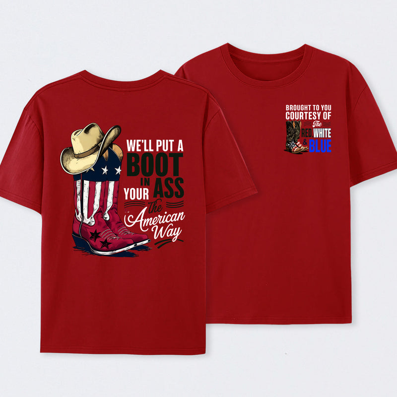 American Cowboy Boots Patriotic Graphic T-Shirt