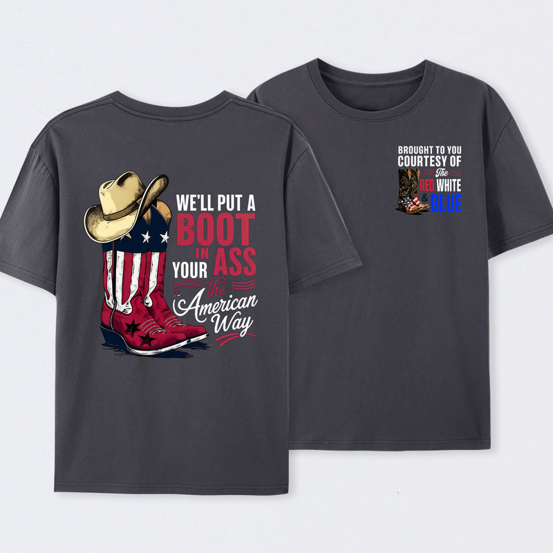 American Cowboy Boots Patriotic Graphic T-Shirt