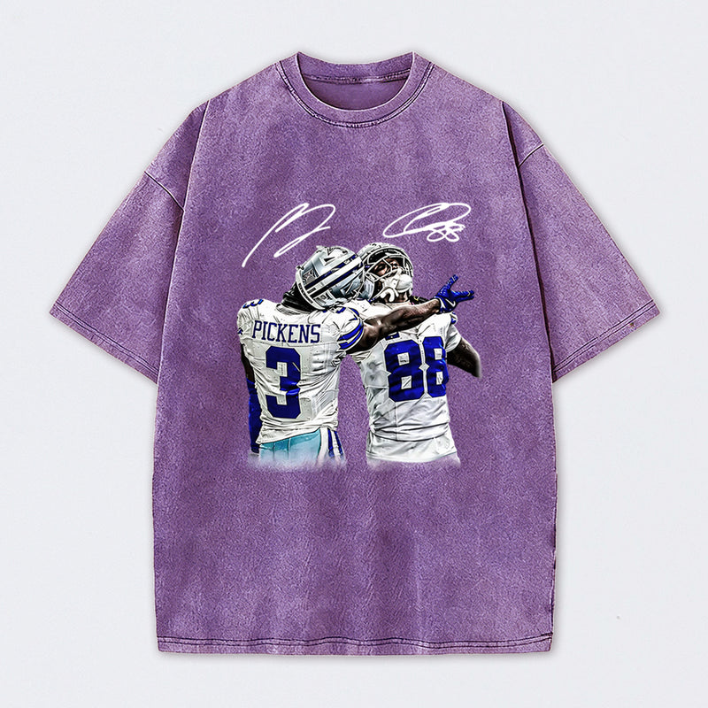 Vintage Close-Up Football Athlete Signature Graphic Washed T-Shirt