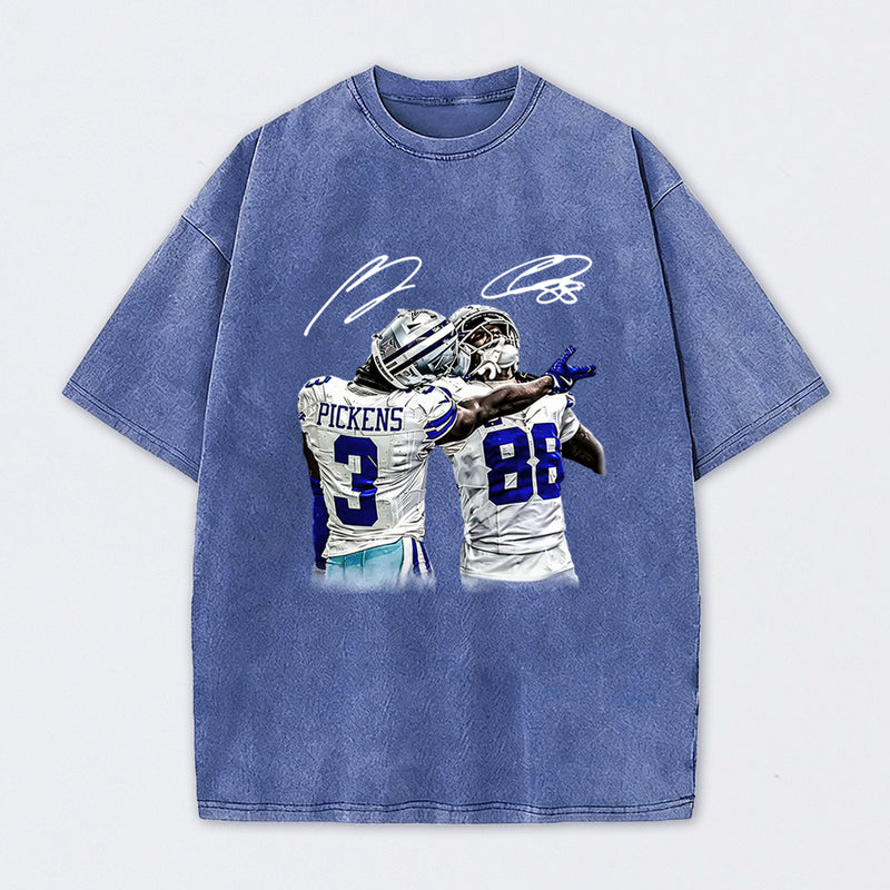 Vintage Close-Up Football Athlete Signature Graphic Washed T-Shirt