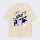 Vintage Close-Up Football Athlete Signature Graphic Washed T-Shirt