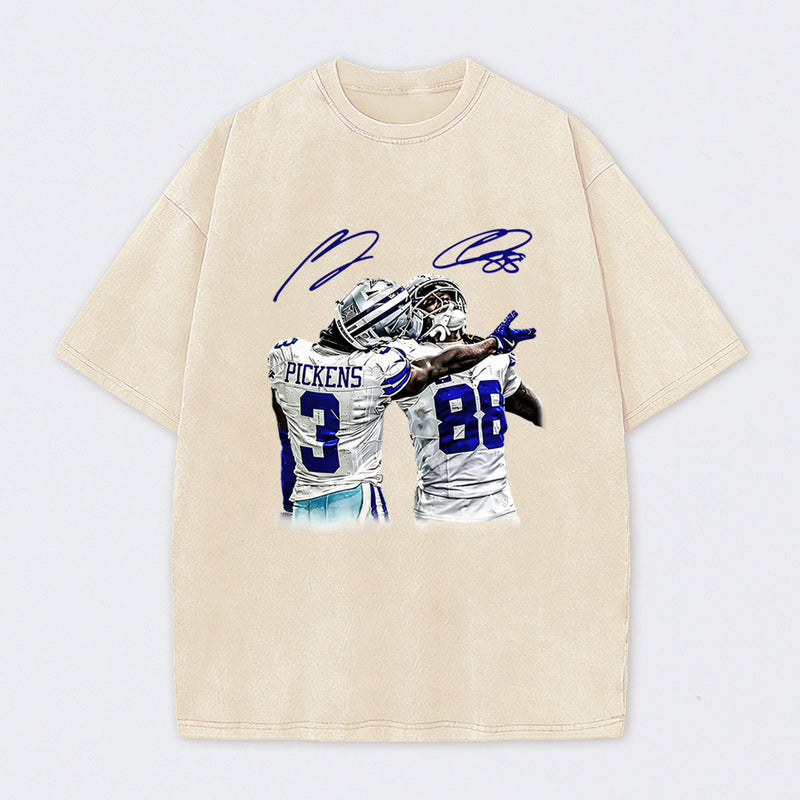 Vintage Close-Up Football Athlete Signature Graphic Washed T-Shirt