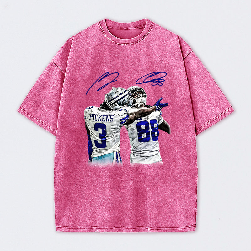 Vintage Close-Up Football Athlete Signature Graphic Washed T-Shirt