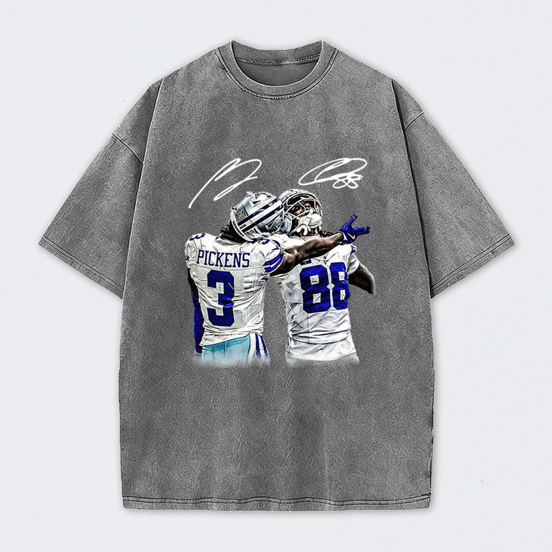 Vintage Close-Up Football Athlete Signature Graphic Washed T-Shirt