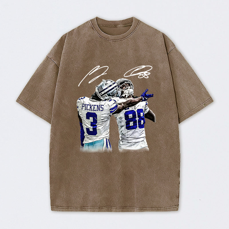 Vintage Close-Up Football Athlete Signature Graphic Washed T-Shirt