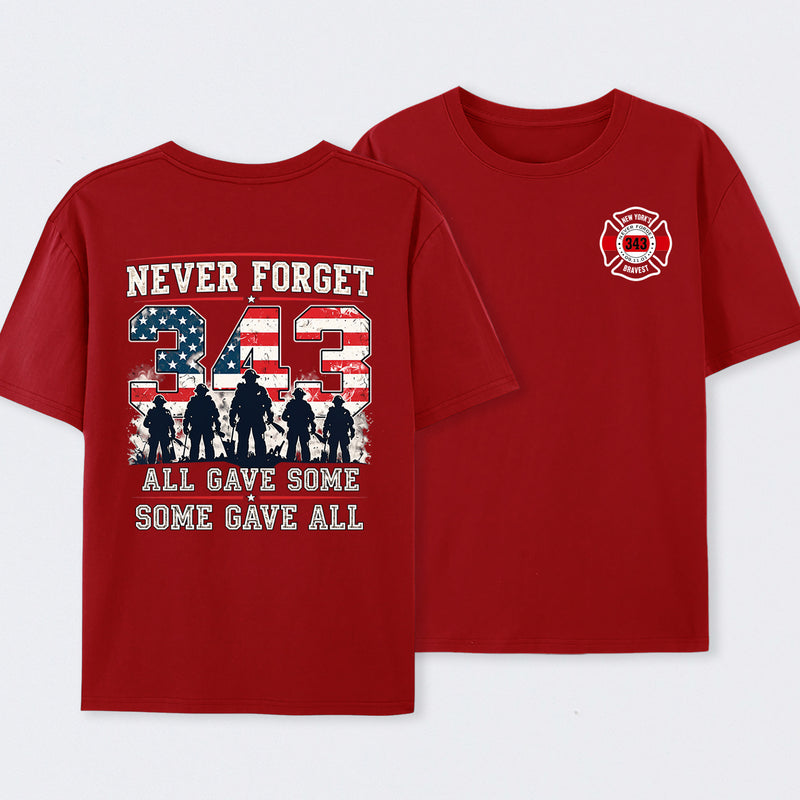 Never Forget 343 Firefighter 25th Anniversary Gift For Heroes T-Shirt