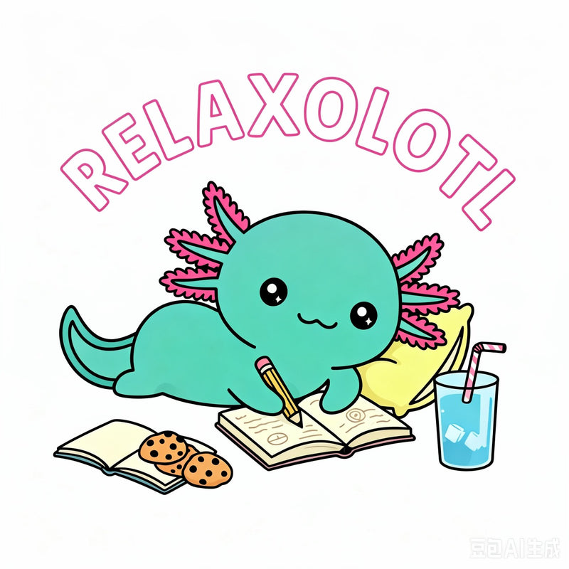 Relaxolotl ¨C Cute Axolotl Relaxing Enjoying Reading And Cookies T-Shirt