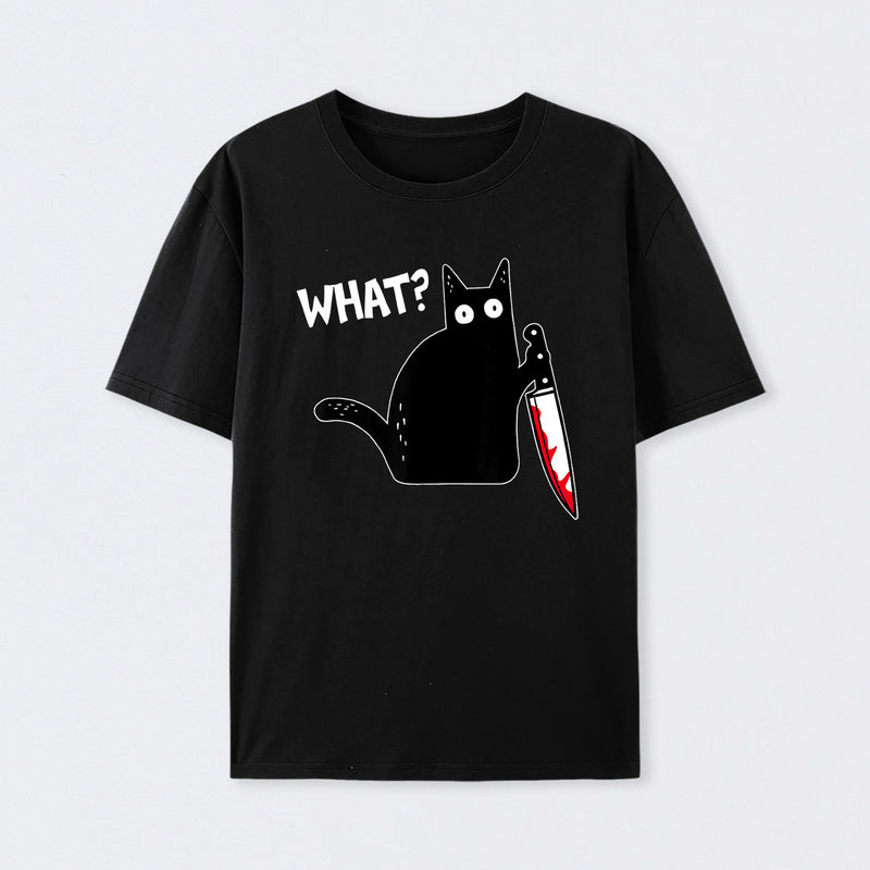 What Murderous Cat Holding Knife Funny Halloween Costume T-Shirt