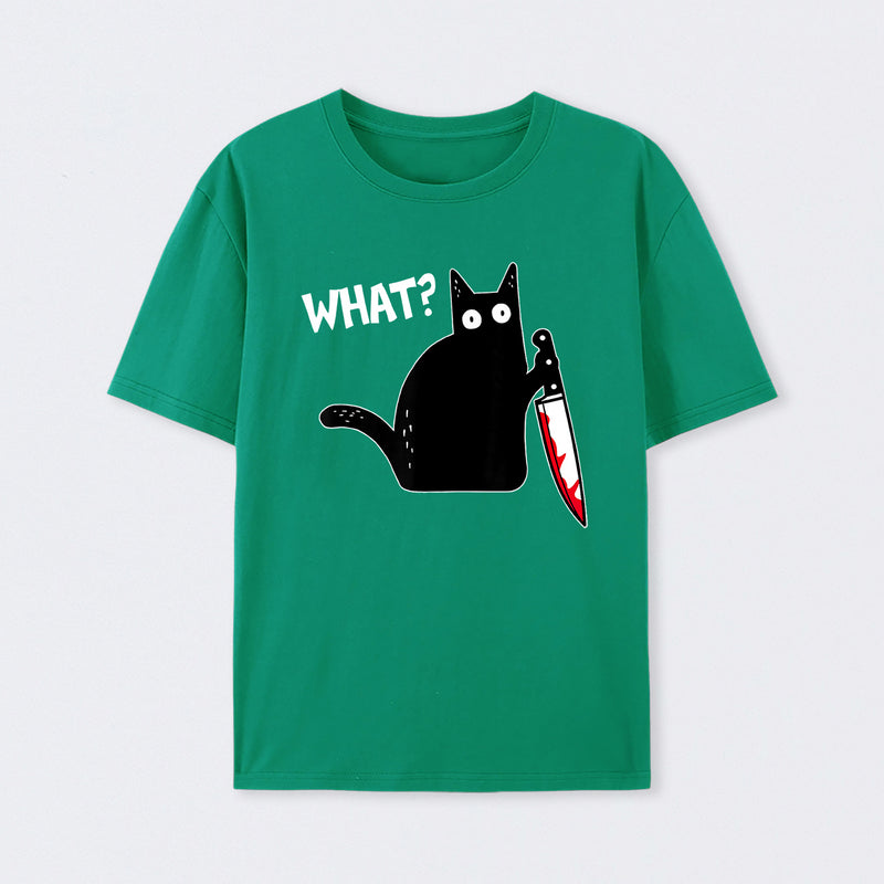 What Murderous Cat Holding Knife Funny Halloween Costume T-Shirt