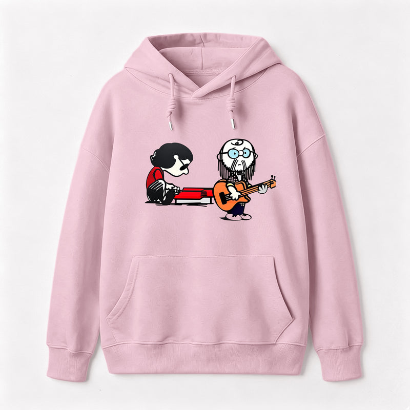 Cartoon Musicians Playing Guitar And Keyboard Graphic Hoodie