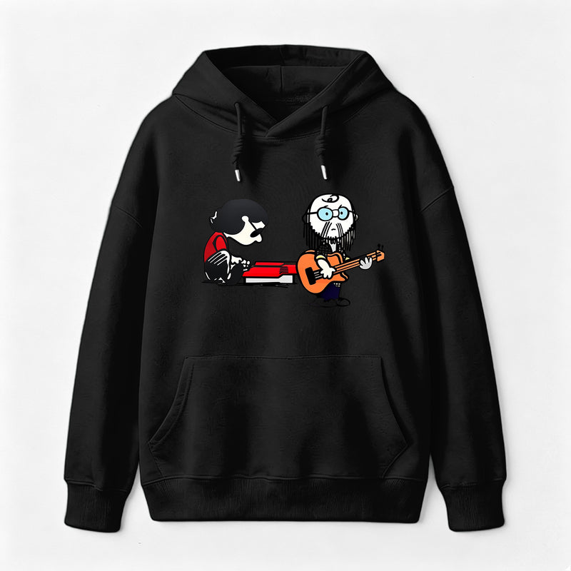 Cartoon Musicians Playing Guitar And Keyboard Graphic Hoodie
