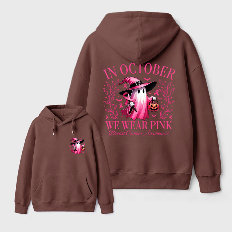 In October We Wear Pink Ghost Halloween Breast Cancer Awareness Hoodie