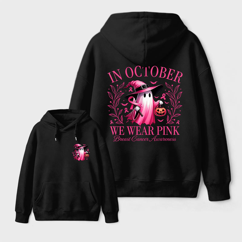 In October We Wear Pink Ghost Halloween Breast Cancer Awareness Unisex Hoodie