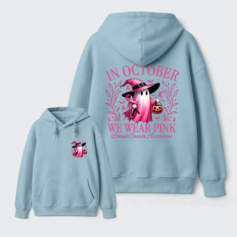 In October We Wear Pink Ghost Halloween Breast Cancer Awareness Hoodie