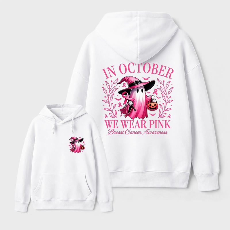 In October We Wear Pink Ghost Halloween Breast Cancer Awareness Hoodie
